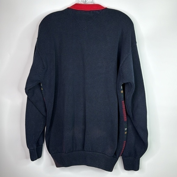 Vintage Tommy Hilfiger Red Blue Plaid Cardigan Button Sweater 90s Large - Picture 4 of 8